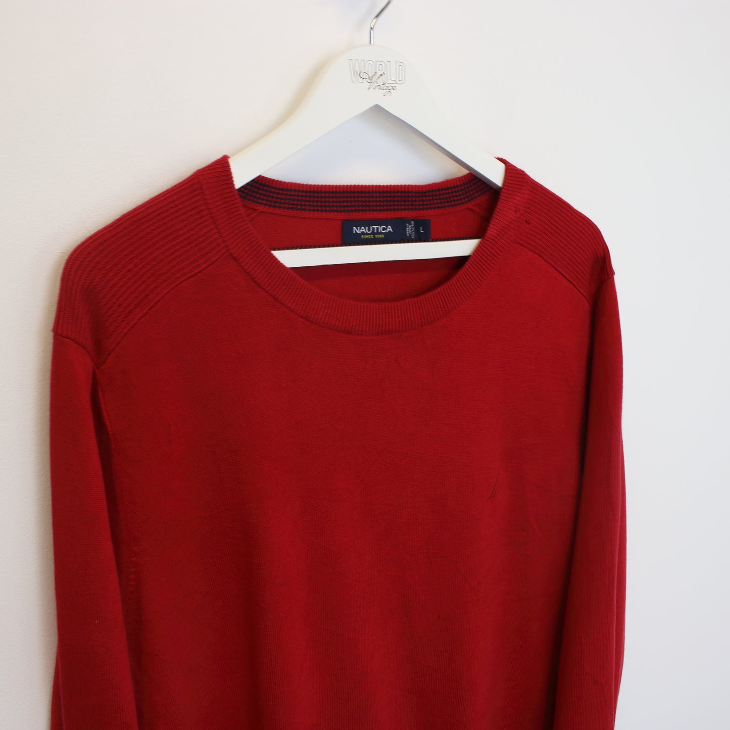 Vintage Nautica knitted sweatshirt in red. Best fits XL