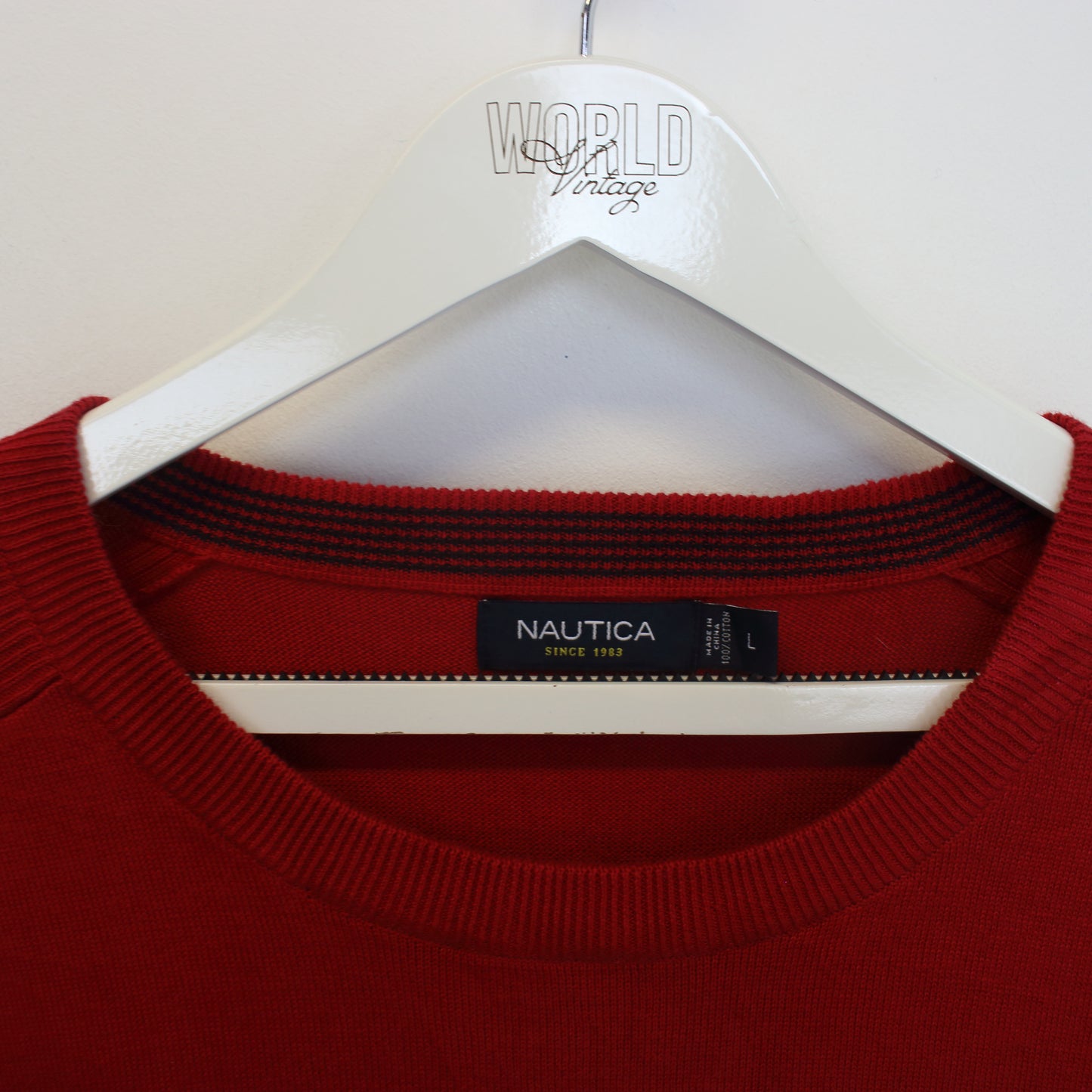 Vintage Nautica knitted sweatshirt in red. Best fits XL