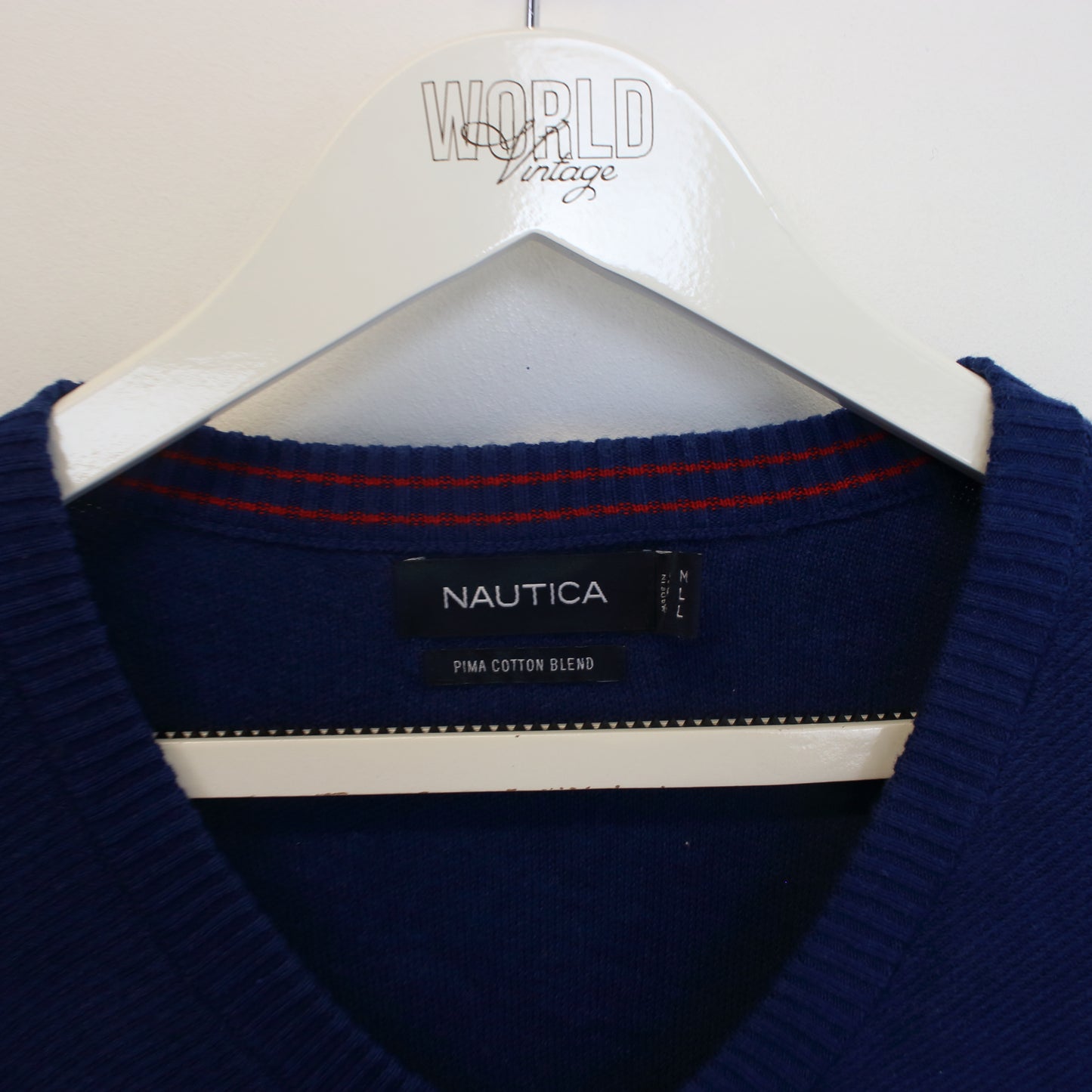 Vintage Nautica knitted sweatshirt in blue. Best fits L