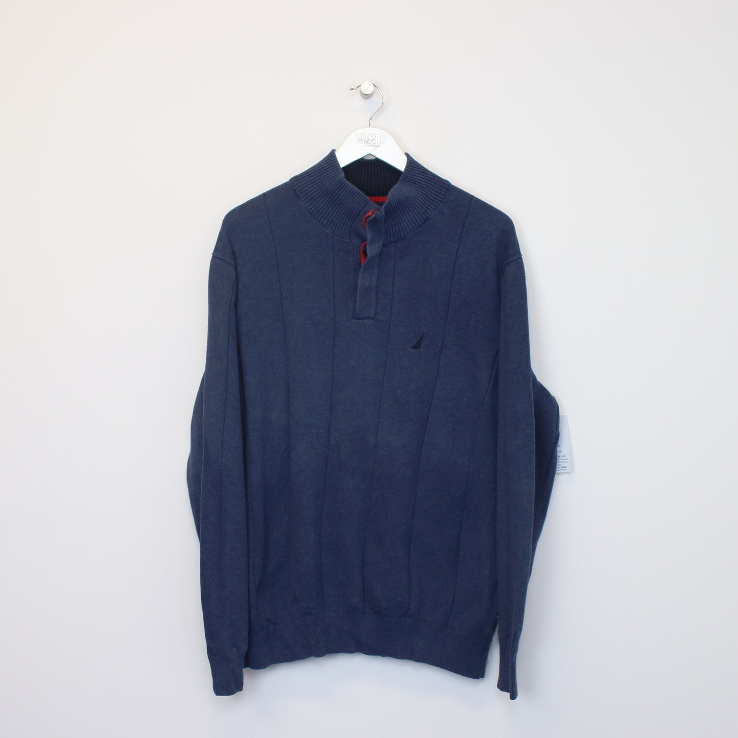 Vintage Nautica knitted quarter button sweatshirt in blue. Best fits L