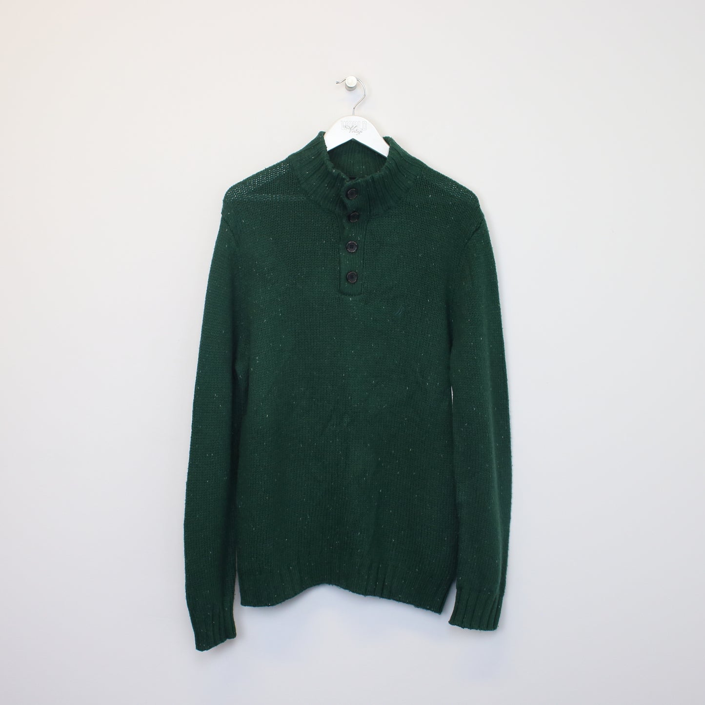 Vintage Nautica knitted quarter button sweatshirt in green. Best fits L