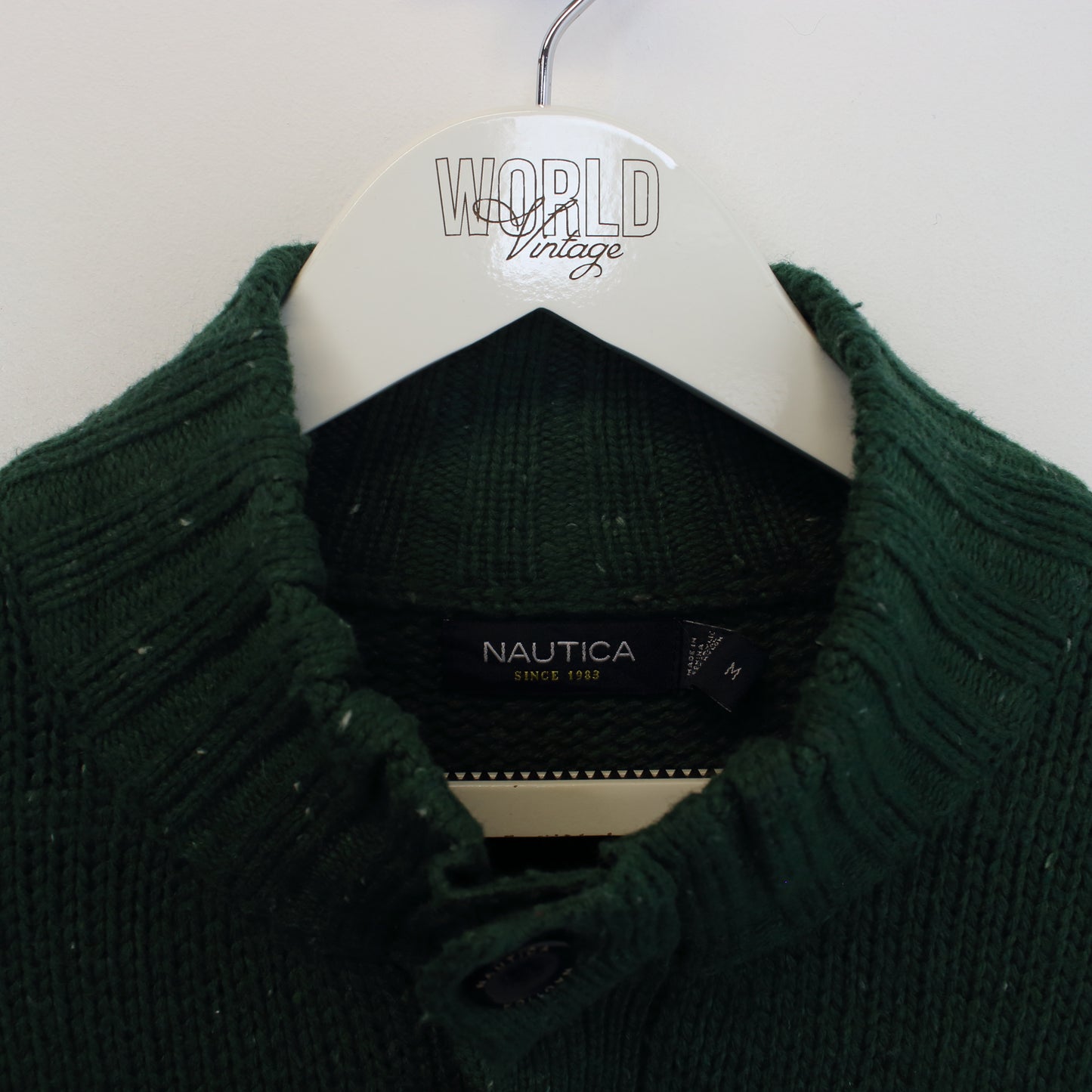 Vintage Nautica knitted quarter button sweatshirt in green. Best fits L