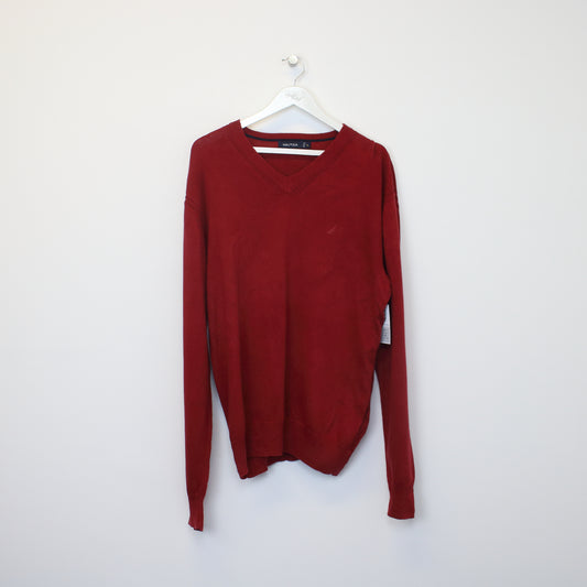 Vintage Nautica knitted sweatshirt in red. Best fits XL