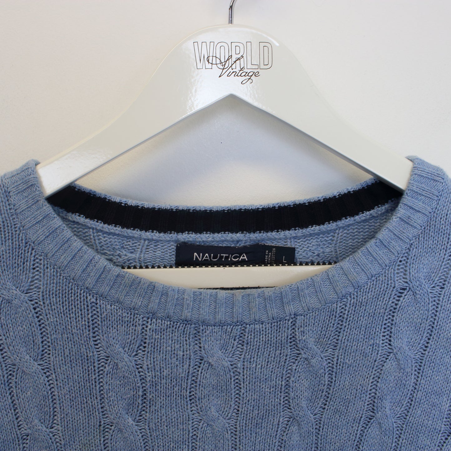 Vintage Nautica knitted sweatshirt in blue. Best fits L