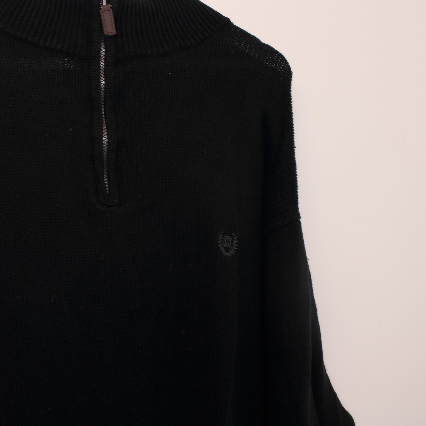 Vintage Chaps quarter button fleece in black. Best fits XL