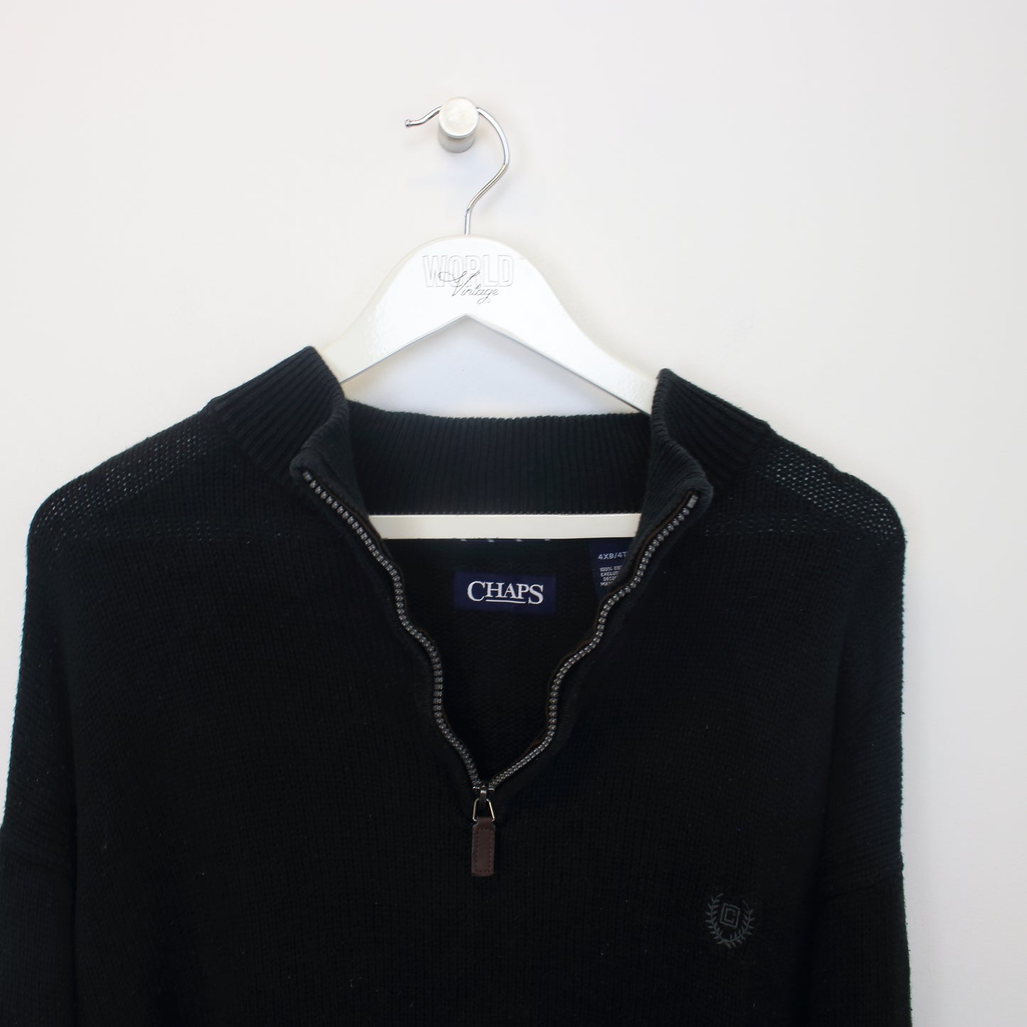 Vintage Chaps quarter button fleece in black. Best fits XL