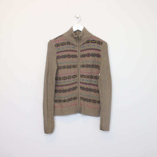 Vintage Chaps womens quarter button fleece in brown multicoloured pattern. Best fits S