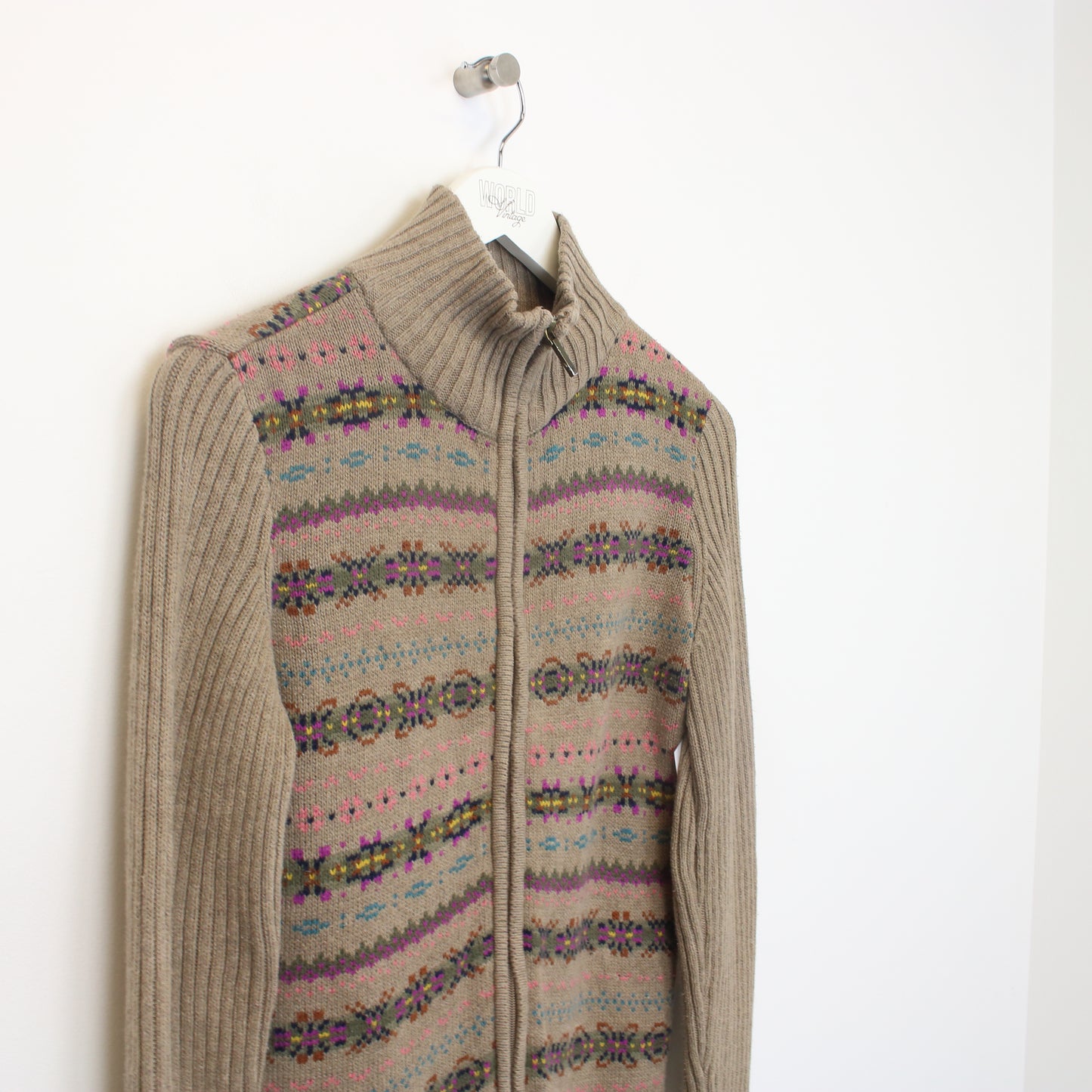 Vintage Chaps womens quarter button fleece in brown multicoloured pattern. Best fits S