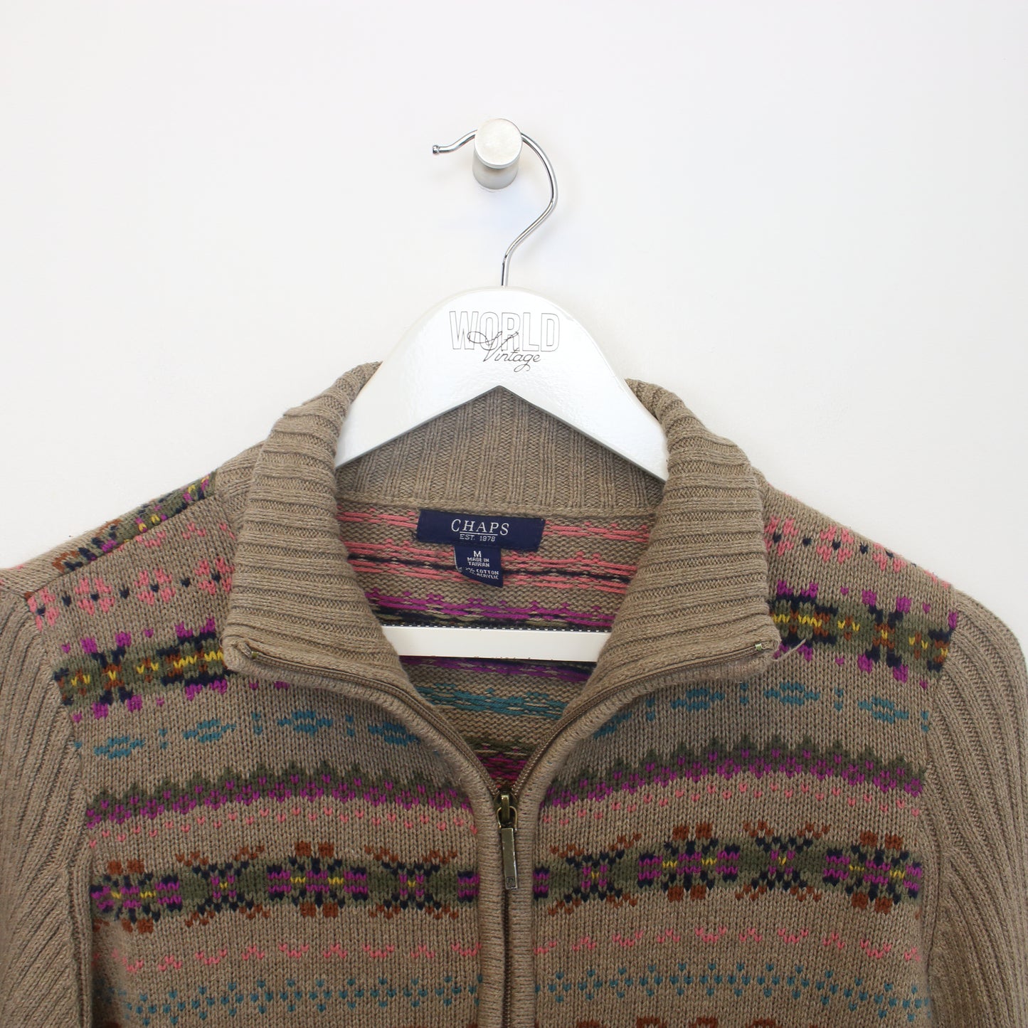 Vintage Chaps womens quarter button fleece in brown multicoloured pattern. Best fits S