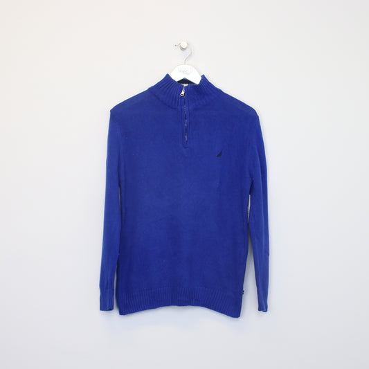 Vintage Nautica knitted quarter zip sweatshirt in blue. Best fits XS