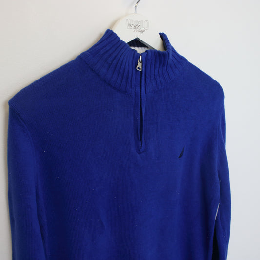 Vintage Nautica knitted quarter zip sweatshirt in blue. Best fits XS