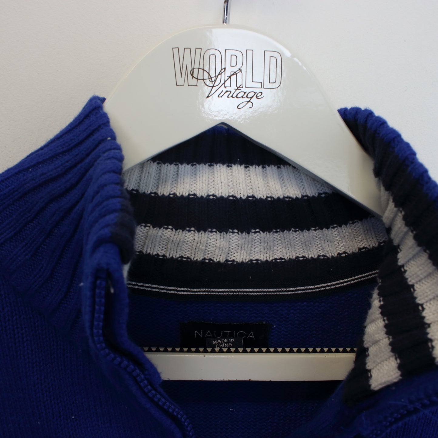 Vintage Nautica knitted quarter zip sweatshirt in blue. Best fits XS