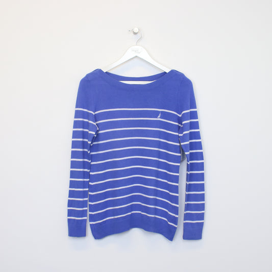 Vintage Nautica knitted sweatshirt in blue and white. Best fits XS