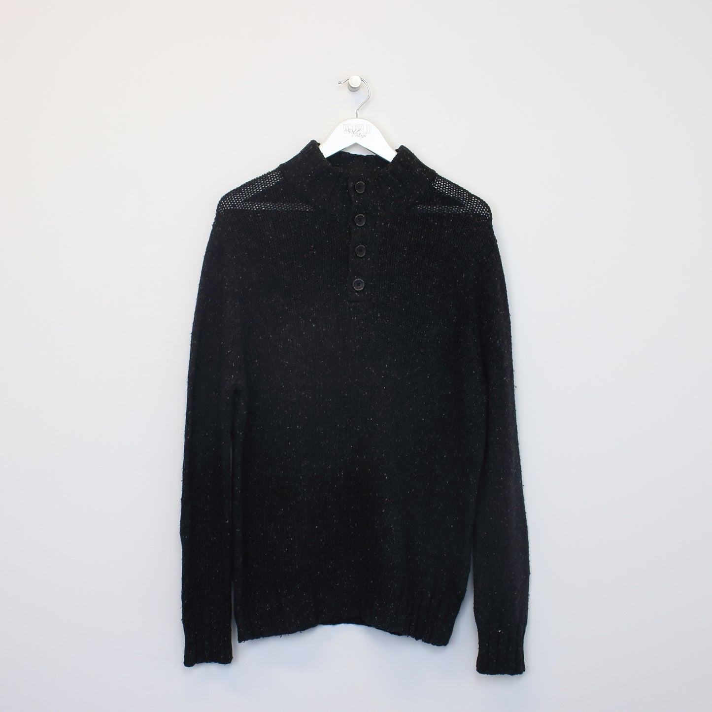 Vintage Nautica knitted quarter button sweatshirt in black. Best fits M