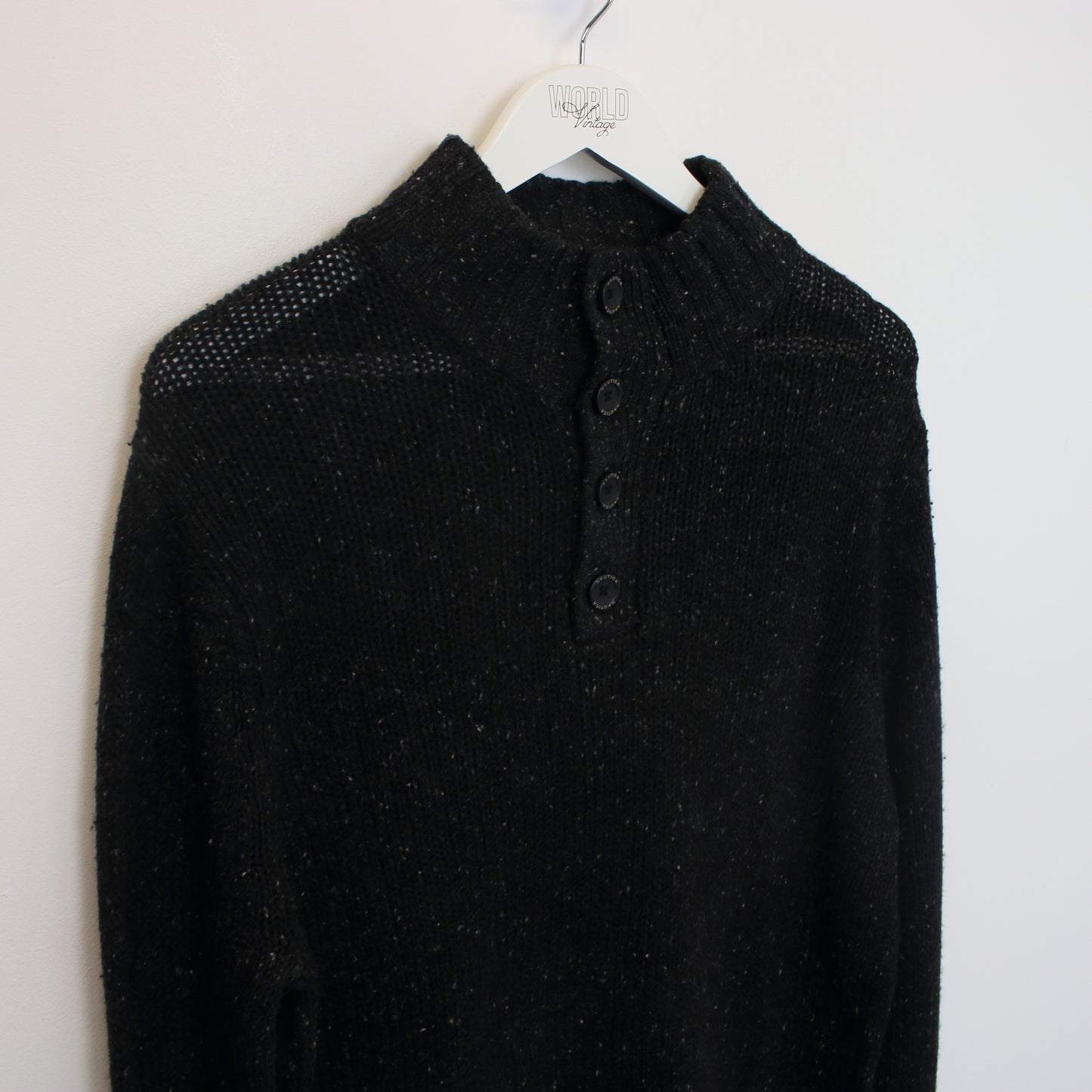 Vintage Nautica knitted quarter button sweatshirt in black. Best fits M