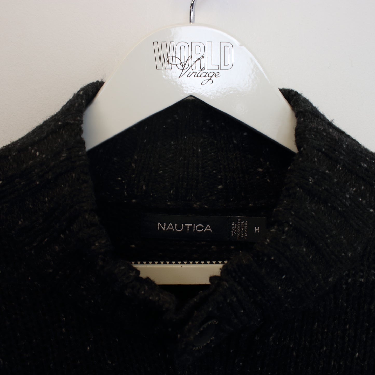 Vintage Nautica knitted quarter button sweatshirt in black. Best fits M