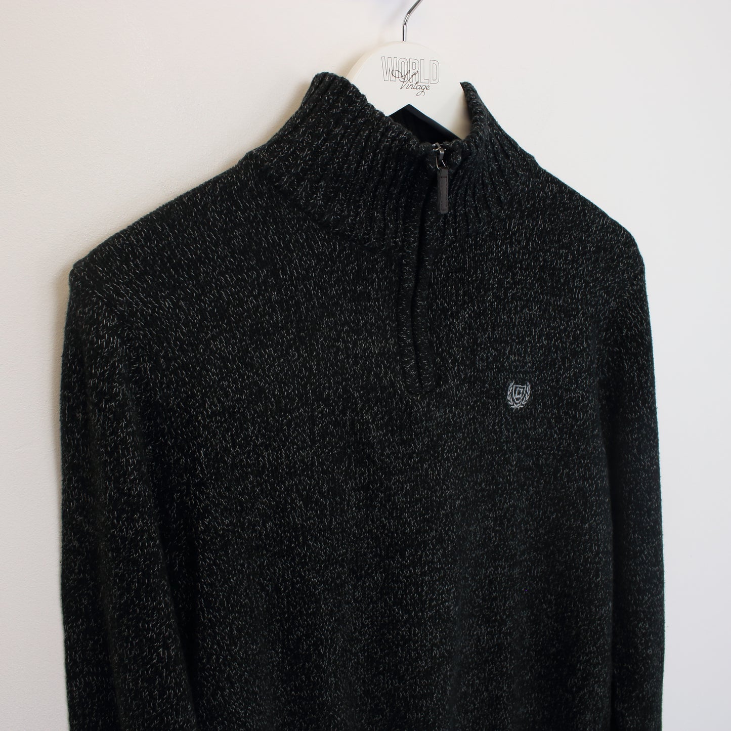 Vintage Chaps knitted quarter zip sweatshirt in black. Best fits XS