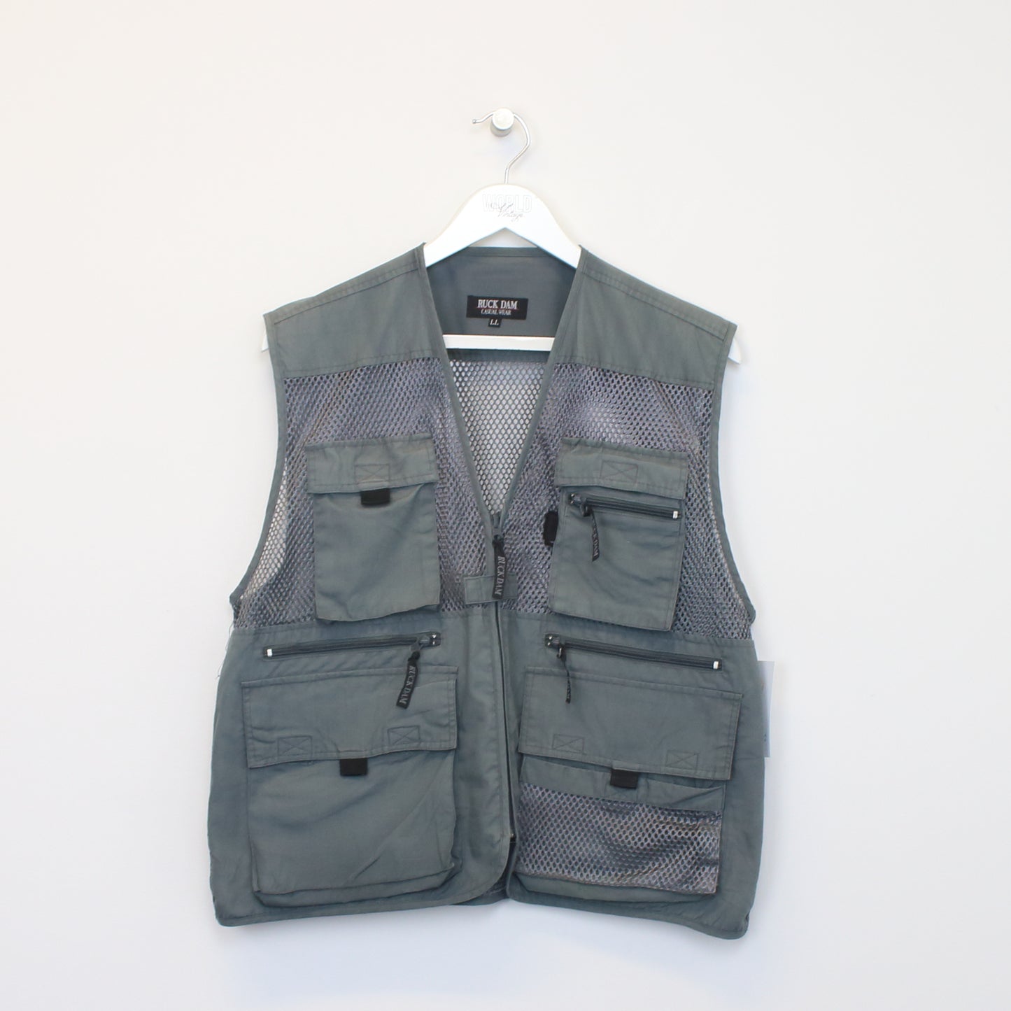 Vintage Ruck Dam mesh vest in grey. Best fits L