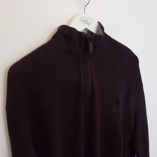 Vintage Chaps knitted quarter zip sweatshirt in burgundy. Best fits XL