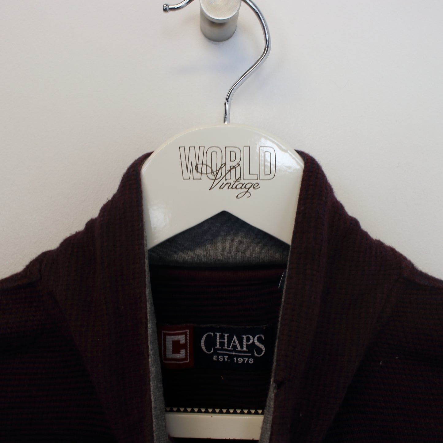 Vintage Chaps knitted quarter zip sweatshirt in burgundy. Best fits XL