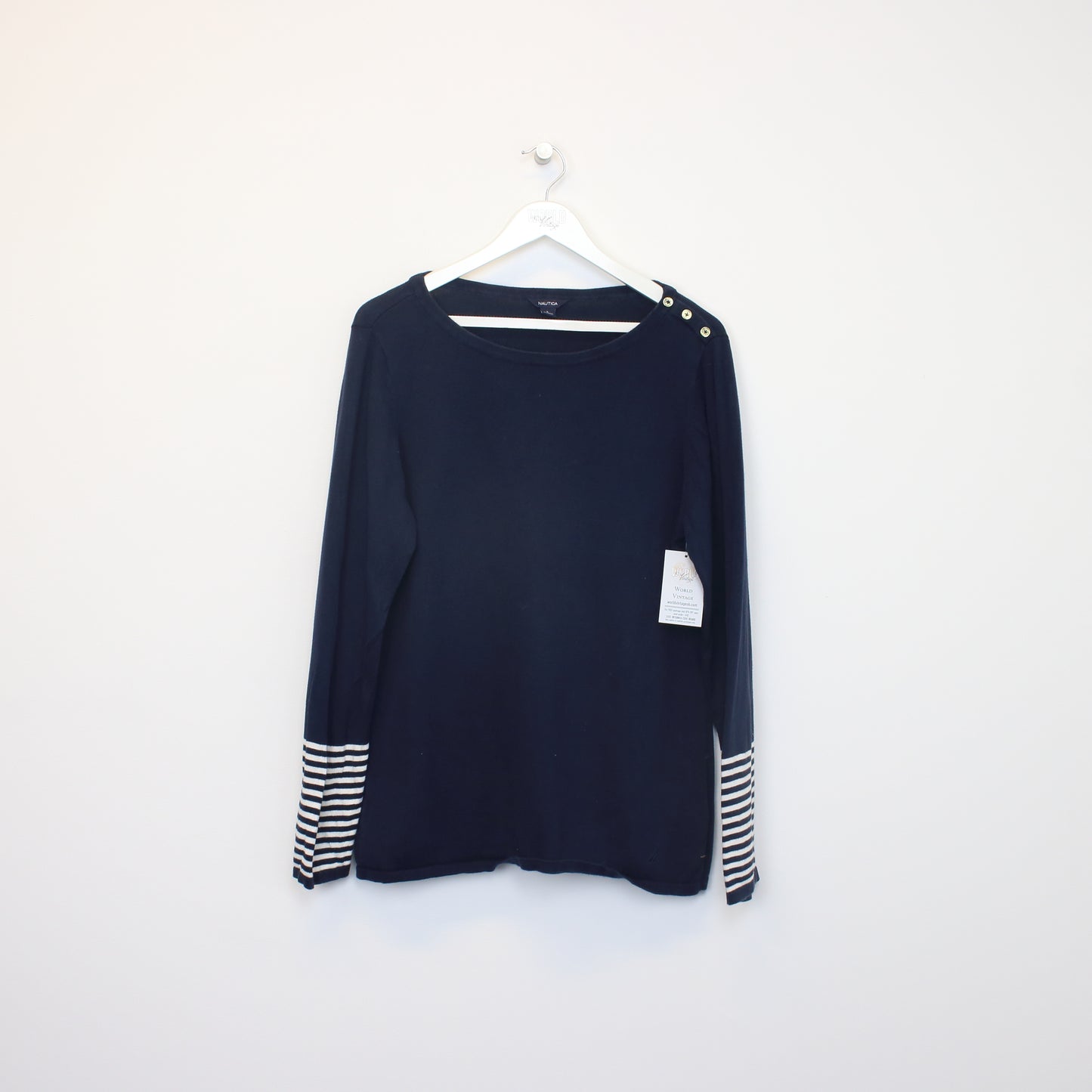 Vintage Nautica womens knitted sweatshirt in navy. Best fits M