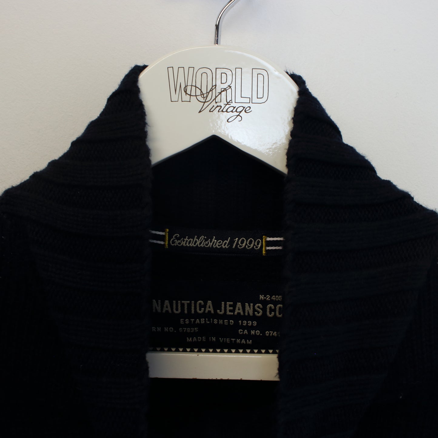 Vintage Nautica knitted quarter zip sweatshirt in navy and white. Best fits L