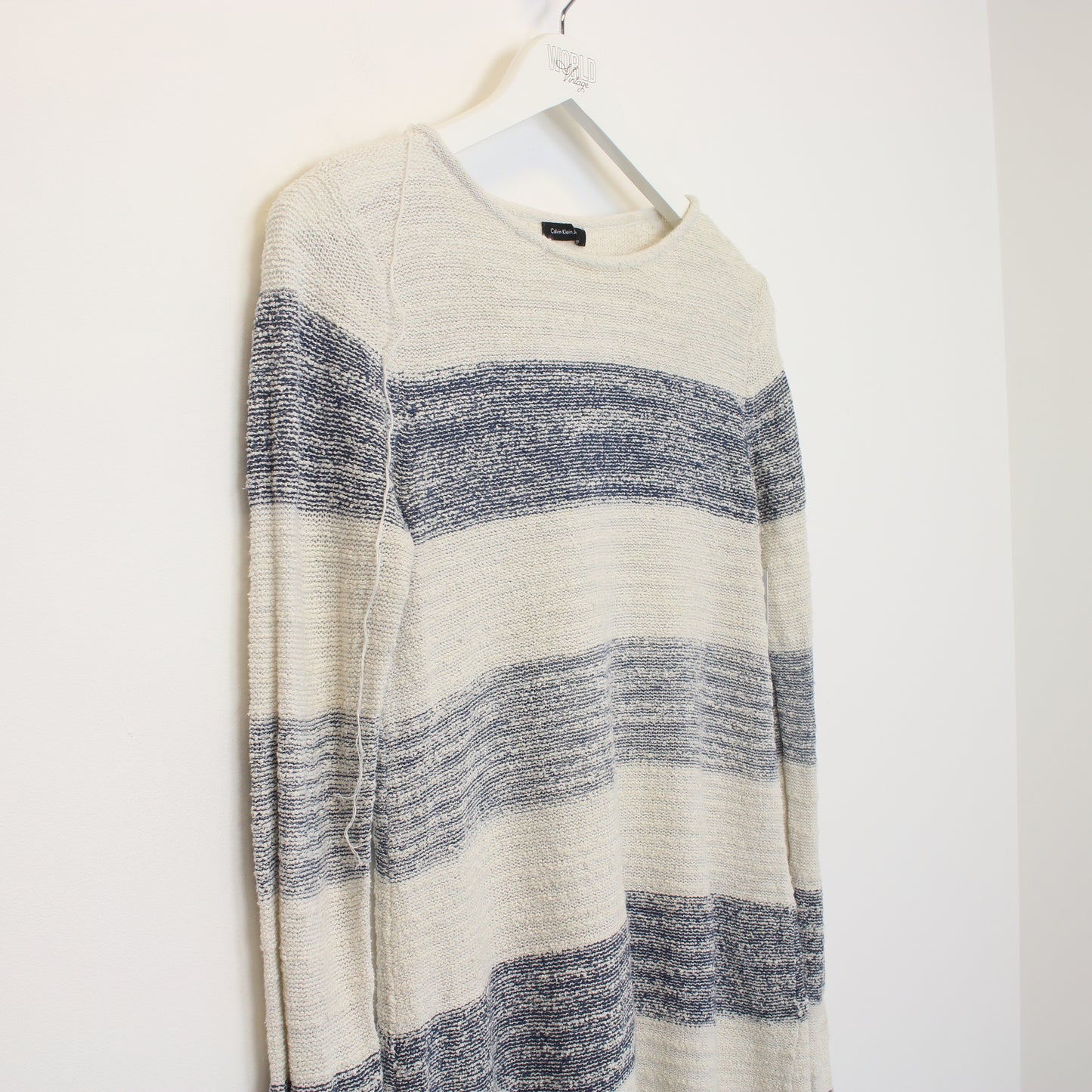 Vintage Calvin Klein knitted sweatshirt in white and blue. Best fits S