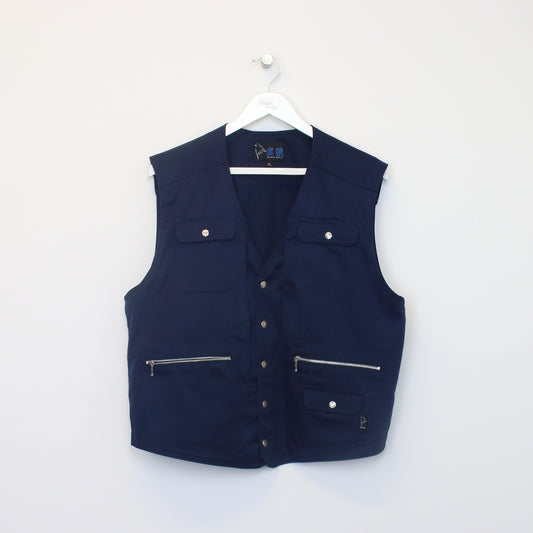 Vintage Black Wolf vest in navy. Best fits L