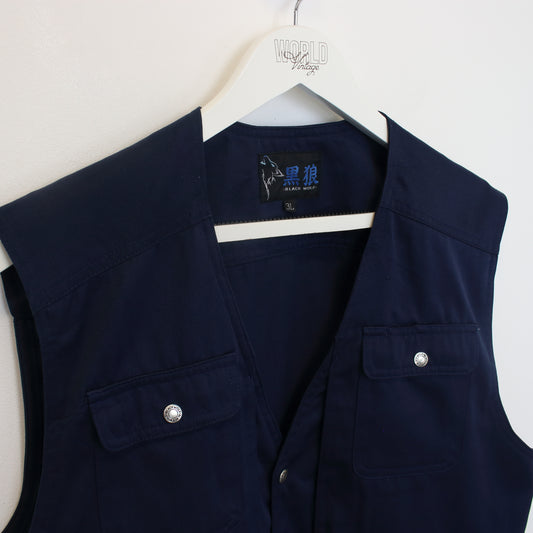 Vintage Black Wolf vest in navy. Best fits L