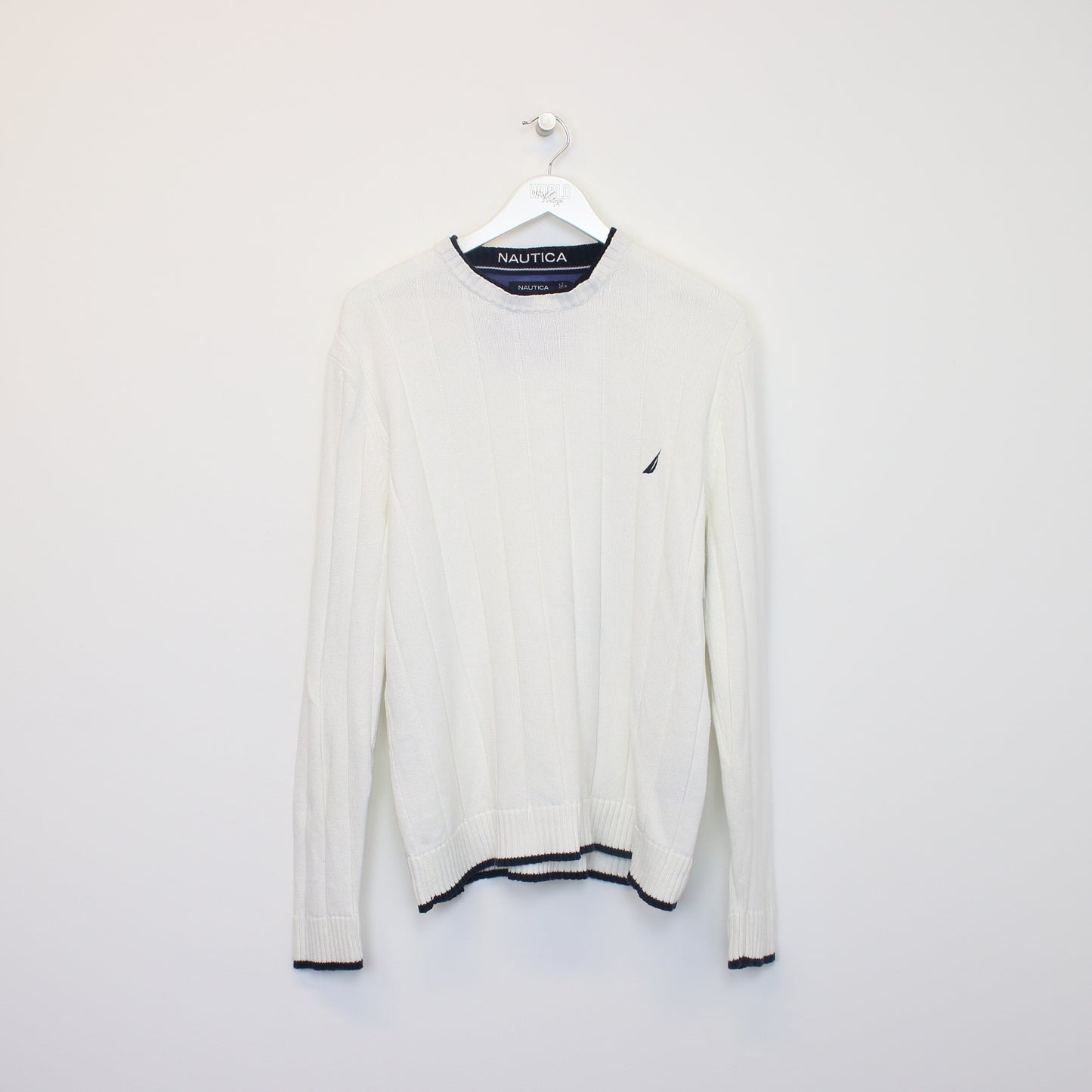 Vintage Nautica knitted sweatshirt in white. Best fits M