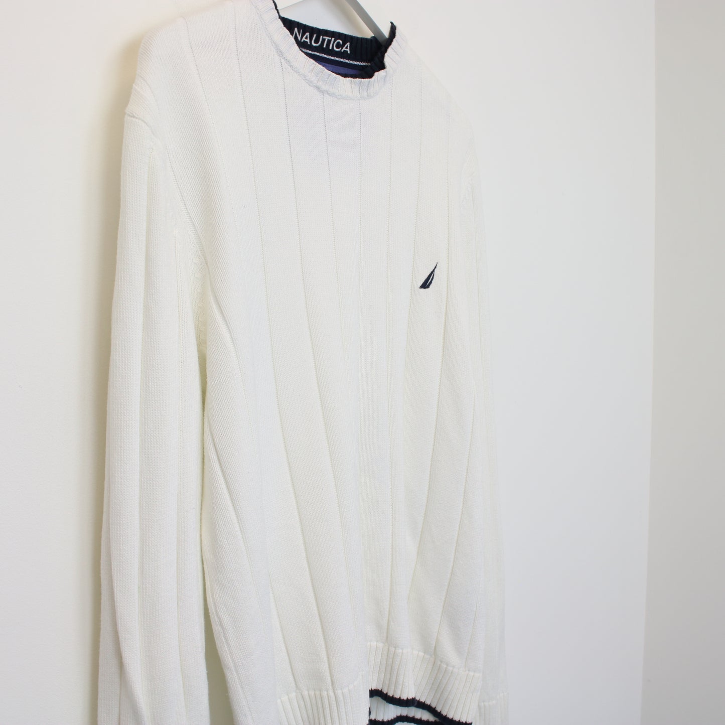 Vintage Nautica knitted sweatshirt in white. Best fits M