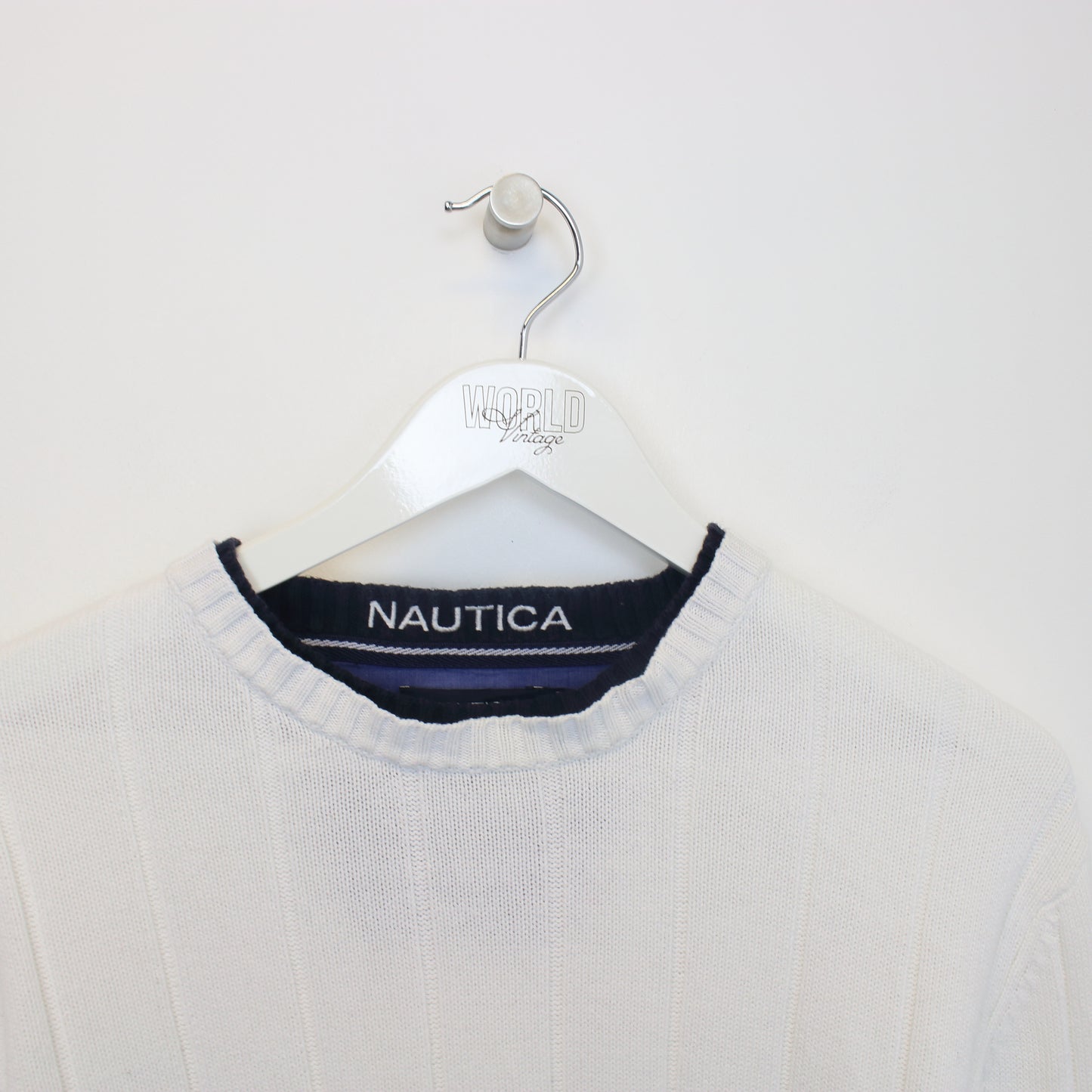 Vintage Nautica knitted sweatshirt in white. Best fits M