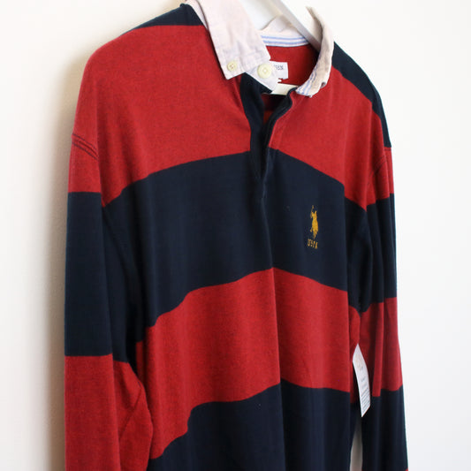 Vintage USA Polo Assn rugby shirt in navy and red. Best fits XL