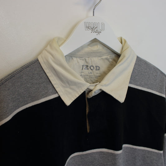 Vintage Izod rugby shirt in grey and black. Best fits L