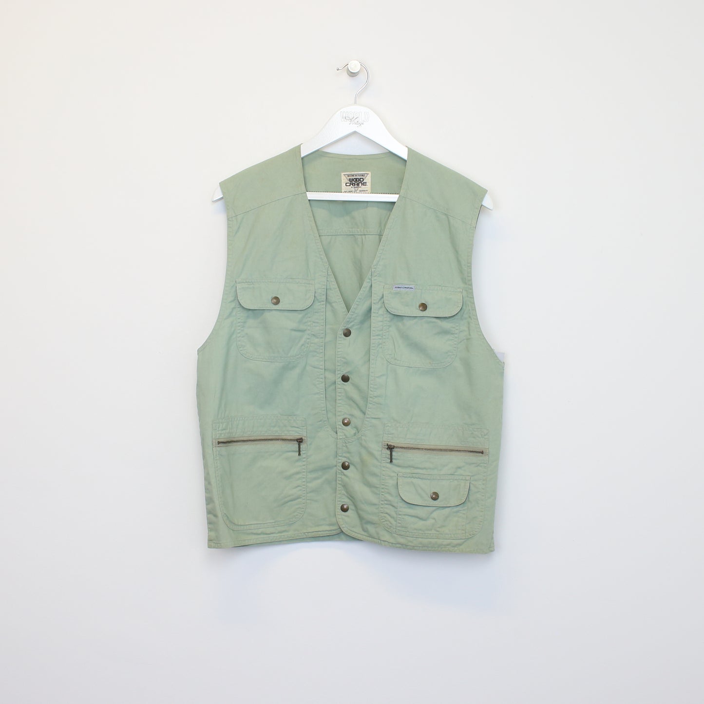 Vintage Wood Crane vest in green. Best fits L