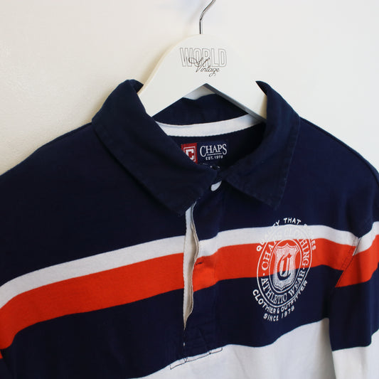 Vintage Chaps rugby shirt in white, navy, and orange . Best fits XS