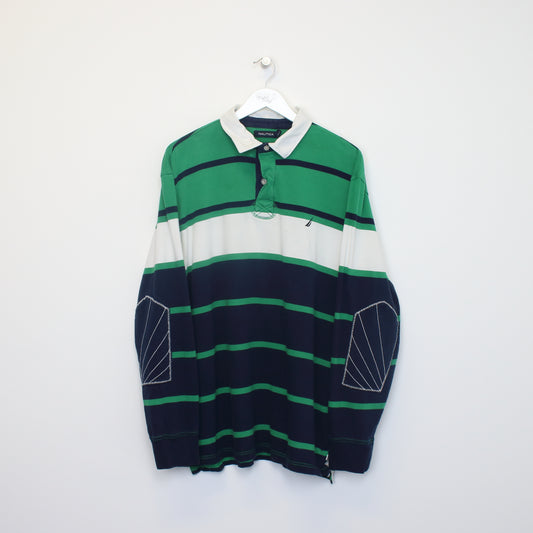 Vintage Nautica rugby shirt navy, green, and white. Best fits XL