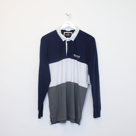 Vintage Hollister rugby shirt in navy, grey, and white. Best fits S