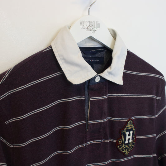 Vintage Tommy Hilfiger rugby shirt in burgundy and black. Best fits S