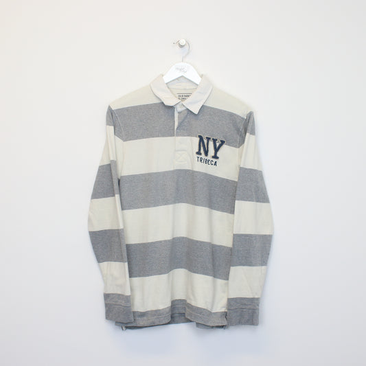 Vintage Old Navy rugby shirt in grey and white. Best fits S