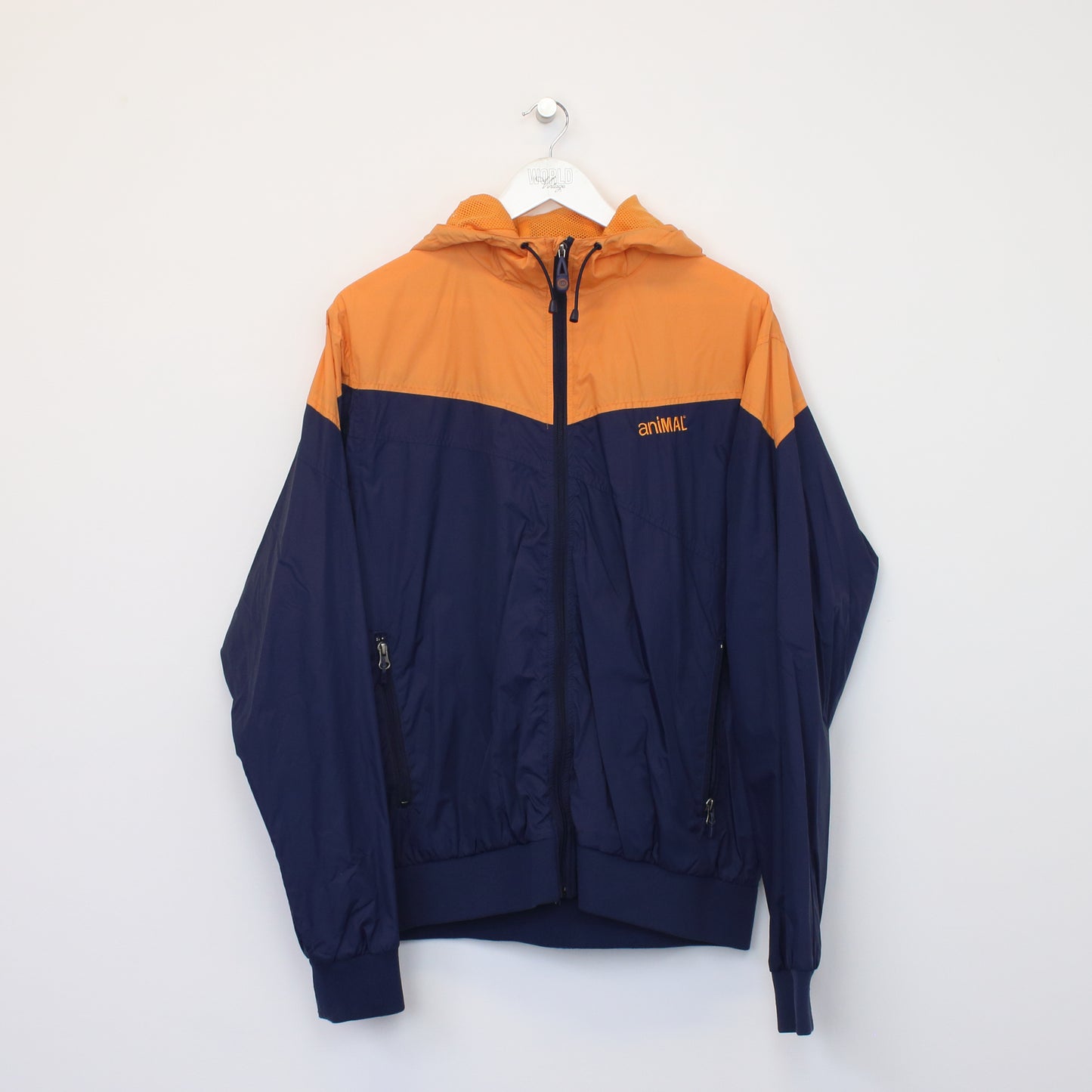 Vintage Animal jacket in orange & navy. Best fits L