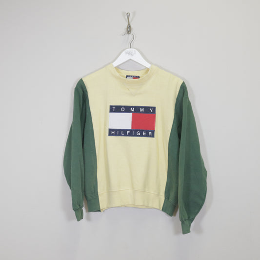 Vintage Tommy Hilfiger Rework sweatshirt in green and yellow. Best fits S