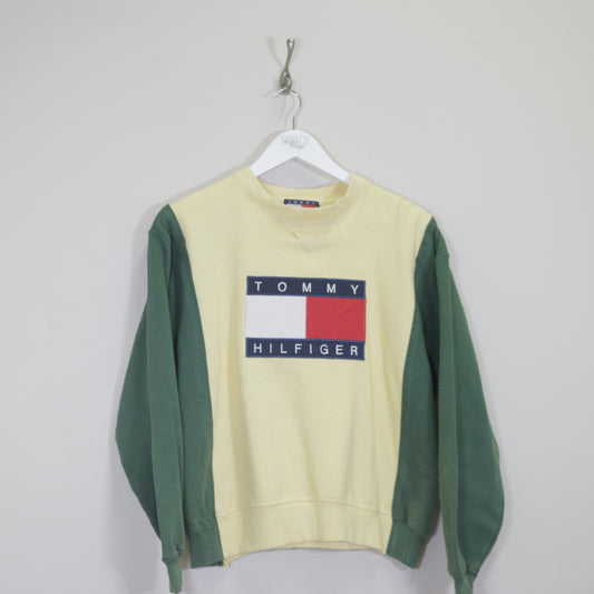 Vintage Tommy Hilfiger Rework sweatshirt in green and yellow. Best fits S