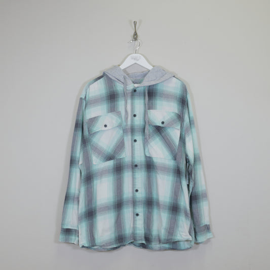 Vintage No Boundaries plaid shirt with hood in white. Best fits XL