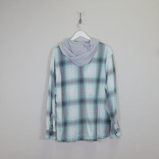 Vintage No Boundaries plaid shirt with hood in white. Best fits XL