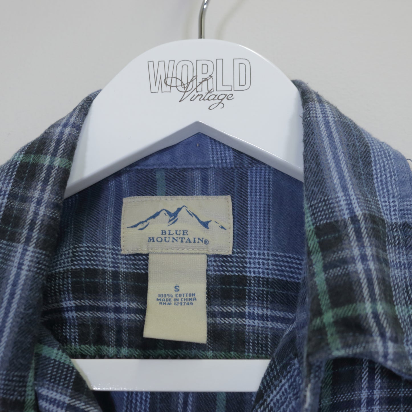 Vintage Blue Mountain plaid shirt in blue. Best fits S