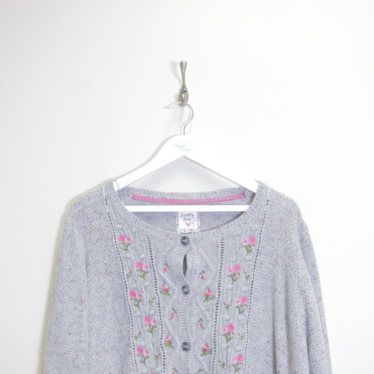 Vintage Country Rose wooven sweater in grey. Best fits L