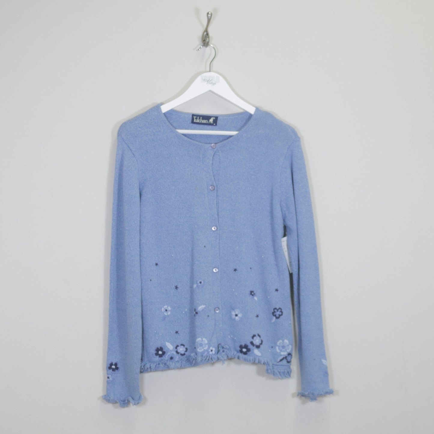 Vintage Tulchan wooven cardigan in blue. Best fits M