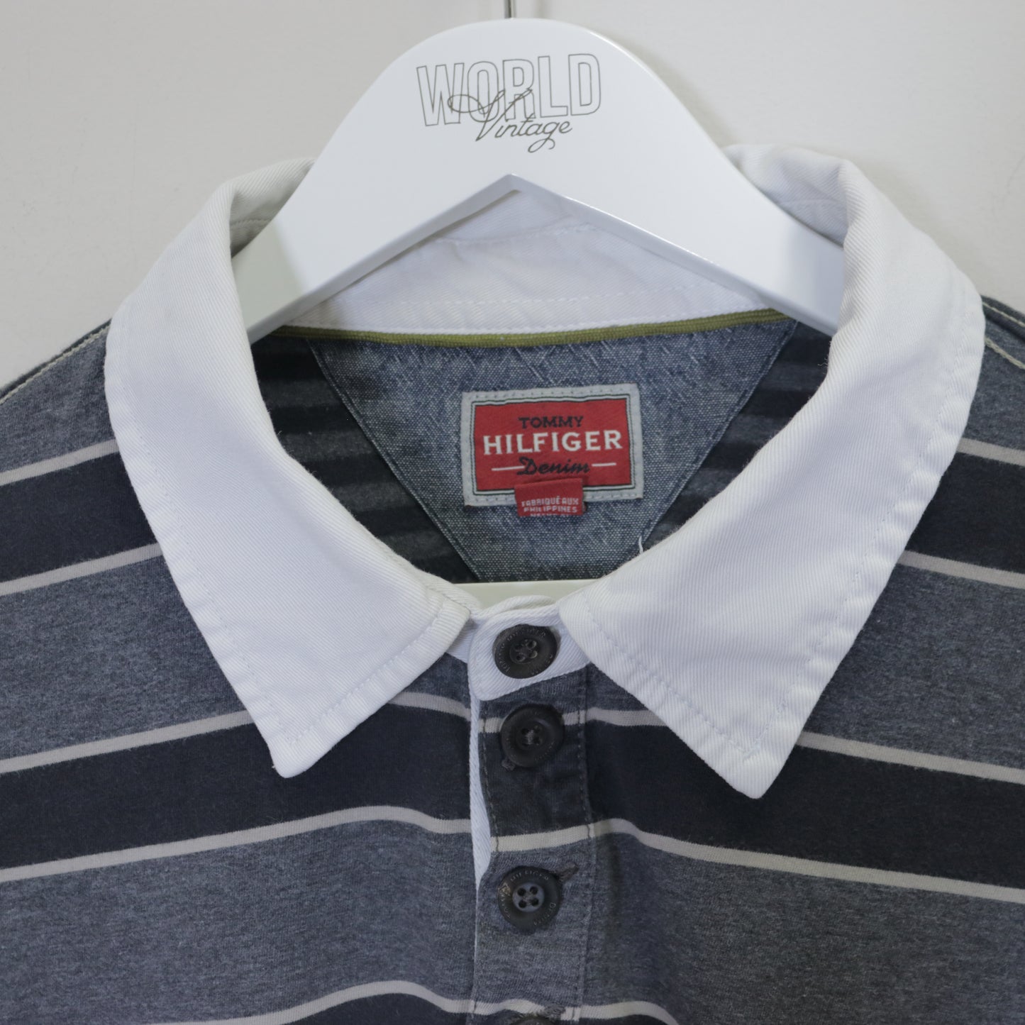 Vintage Tommy Hilfiger shirt in grey stripes. Best fits XL