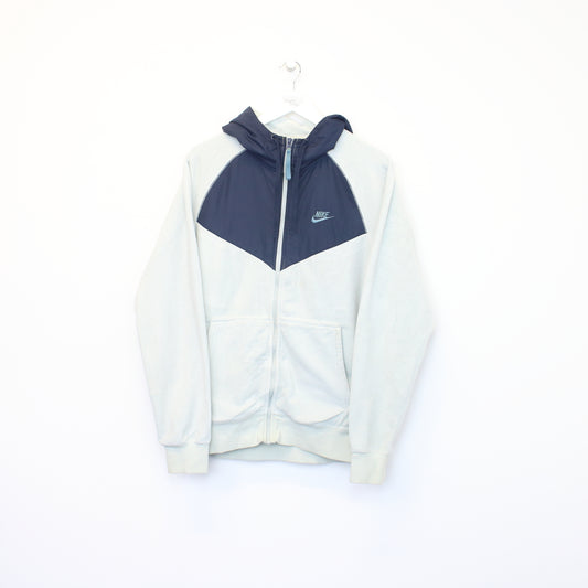 Vintage Nike hooded fleece in cream and navy. Best fits M